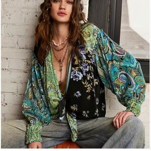Bohemian free people Floral Paisley Blouse